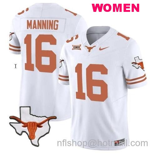 Women's Arch Manning Jersey #16 Texas Longhorn Vapor Limited College Football White