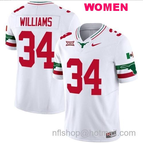 Women's Ricky Williams Jersey #34 Texas Longhorns Mexico Vapor College Football White