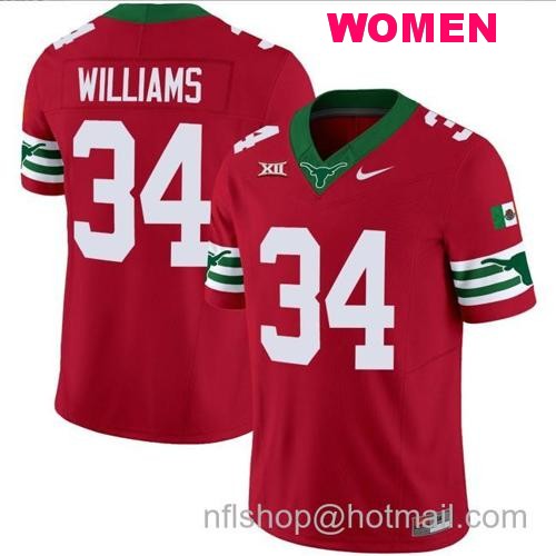 Women's Ricky Williams Jersey #34 Texas Longhorns Mexico Vapor College Football Red