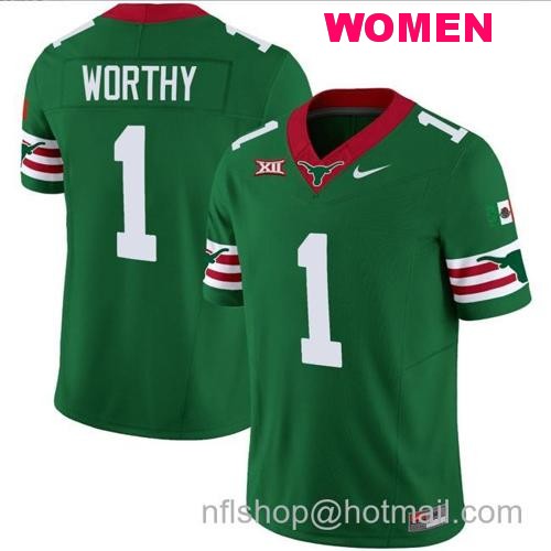 Women's Xavier Worthy Jersey #1 Texas Longhorns Mexico Vapor College Football Green