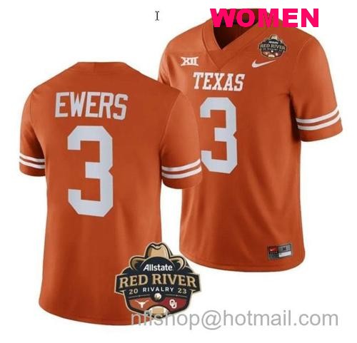 Women's Quinn Ewers Jersey #3 Texas Longhorn Allstate Red River Vivalry Patch College Football Orange