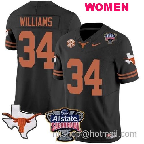 Women's Ricky Williams Jersey #34 Texas Longhorns Sugar Bowl Patch Vapor Football Black