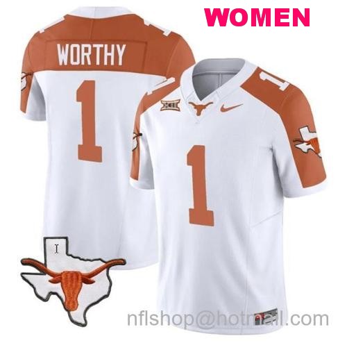 Women's Xavier Worthy Jersey #1 Texas Longhorn Vapor Limited College Football Inverted