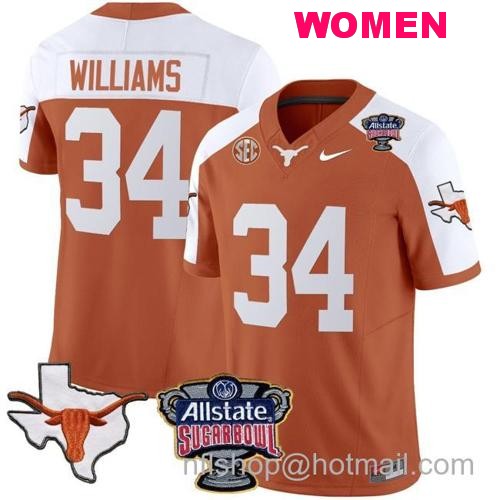 Women's Ricky Williams Jersey #34 Texas Longhorns Sugar Bowl Patch Vapor Football Orange Alternate