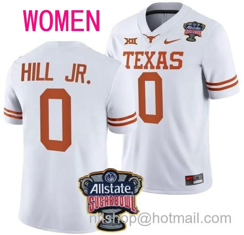 Women's Anthony Hill Jr Jersey #0 Texas Longhorns Allstate Sugar Bowl Patch 2024 College Football White