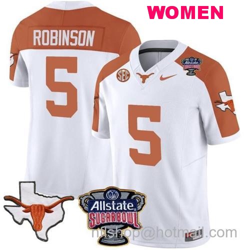 Women's Bijan Robinson Jersey #5 Texas Longhorns Sugar Bowl Patch Vapor Football Inverted