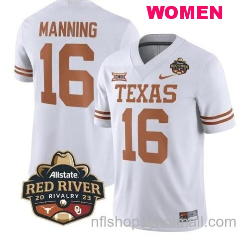 Women's Arch Manning Jersey #16 Texas Longhorn Allstate Red River Vivalry Patch College Football White