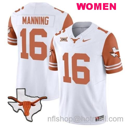 Women's Arch Manning Jersey #16 Texas Longhorn Vapor Limited College Football Orange Sleeves