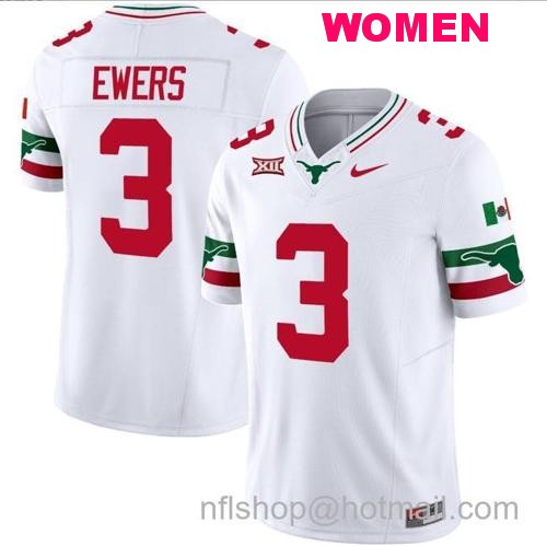 Women's Quinn Ewers Jersey #3 Texas Longhorns Mexico Vapor College Football White