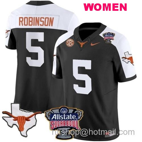 Women's Bijan Robinson Jersey #5 Texas Longhorns Sugar Bowl Patch Vapor Football Black Alternate