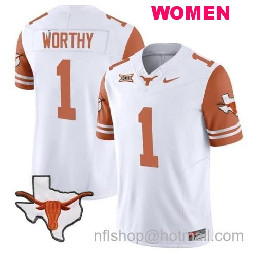 Women's Xavier Worthy Jersey #1 Texas Longhorn Vapor Limited College Football Orange Sleeves