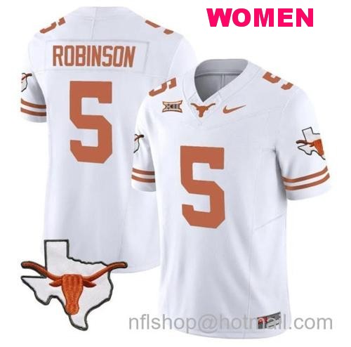 Women's Bijan Robinson Jersey #5 Texas Longhorn Vapor Limited College Football White