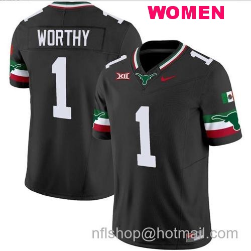 Women's Xavier Worthy Jersey #1 Texas Longhorns Mexico Vapor College Football Black