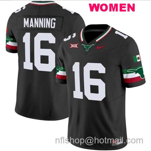 Women's Arch Manning Jersey #16 Texas Longhorns Mexico Vapor College Football Black