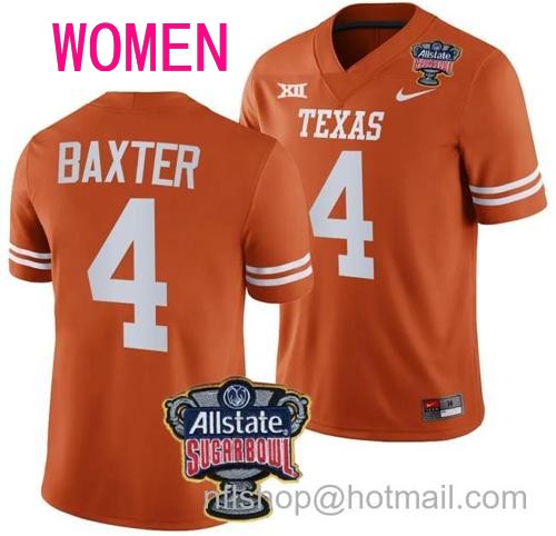 Women's CJ Baxter Jersey #4 Texas Longhorns Allstate Sugar Bowl Patch 2024 College Football Orange