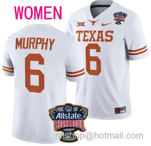 Women's Maalik Murphy Jersey #6 Texas Longhorns Allstate Sugar Bowl Patch 2024 College Football White