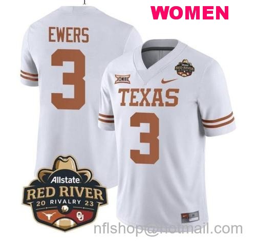 Women's Quinn Ewers Jersey #3 Texas Longhorn Allstate Red River Vivalry Patch College Football White