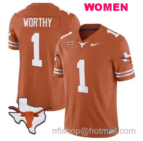 Women's Xavier Worthy Jersey #1 Texas Longhorn Vapor Limited College Football Texas Orange