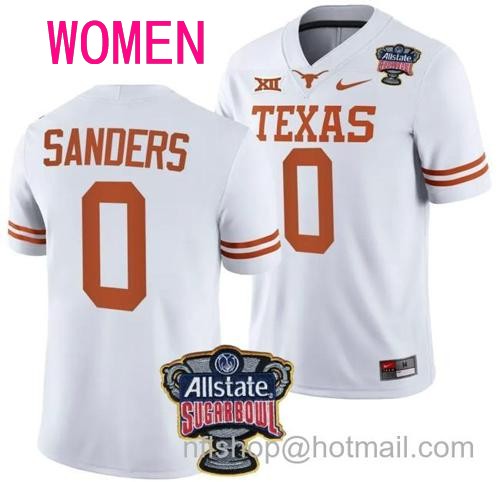 Women's Ja'Tavion Sanders Jersey #0 Texas Longhorns Allstate Sugar Bowl Patch 2024 College Football White