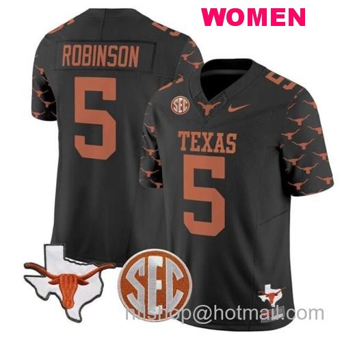 Women's Bijan Robinson Jersey #5 Texas Longhorns State Map and Sec Patch Vapor Limited College Football Stitched Black