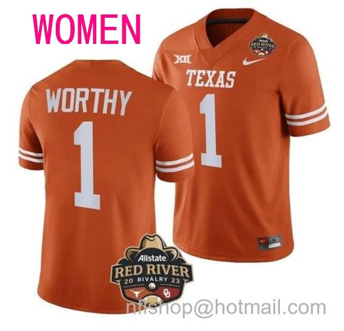 Women's Xavier Worthy Jersey #1 Texas Longhorn Allstate Red River Vivalry Patch College Football Orange