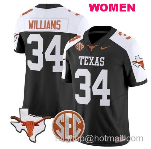 Women's Ricky Williams Jersey #34 Texas Longhorns State Map and Sec Patch Vapor Limited College Football Stitched Black Alternate