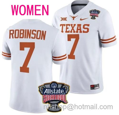 Women's Keilan Robinson Jersey #7 Texas Longhorns Allstate Sugar Bowl Patch 2024 College Football White