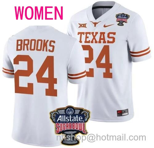 Women's Jonathon Brooks Jersey #24 Texas Longhorns Allstate Sugar Bowl Patch 2024 College Football White