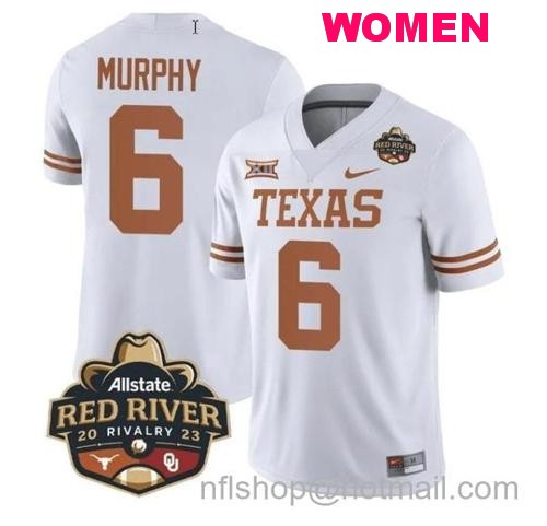 Women's Maalik Murphy Jersey #6 Texas Longhorn Jersey Allstate Red River Vivalry Patch College Football White