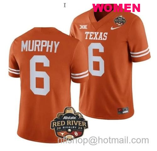 Women's Maalik Murphy Jersey #6 Texas Longhorn Jersey Allstate Red River Vivalry Patch College Football Orange