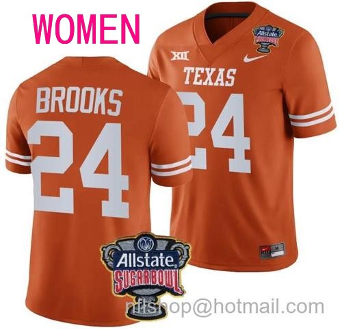 Women's Jonathon Brooks Jersey #24 Texas Longhorns Allstate Sugar Bowl Patch 2024 College Football Orange