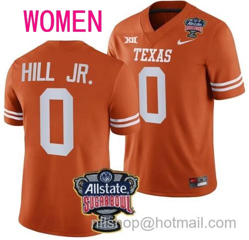 Women's Anthony Hill Jr Jersey #0 Texas Longhorns Allstate Sugar Bowl Patch 2024 College Football Orange