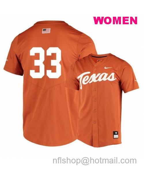 Women's Texas Longhorns 33 Pete Hansen Elite Orange College Baseball Jersey