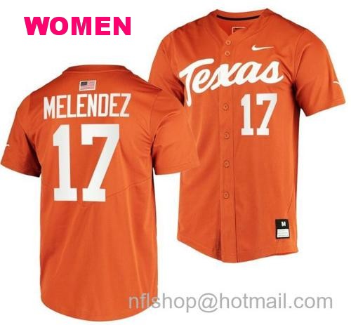 Women's Ivan Melendez Jersey Texas Longhorns College Baseball Full-Button Orange #17