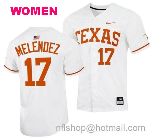 Women's Ivan Melendez Jersey Texas Longhorns College Baseball The Hispanic Titanic White #17