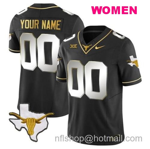 Women's Custom Texas Longhorn Jersey Name and Number Gold Vapor Limited College Football Black Limited