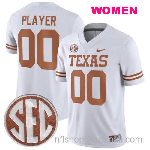 Women's Custom Texas Longhorns Jersey Name and Number College Football White Away Game All Stitched