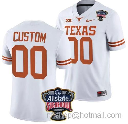 Women's Custom Texas Longhorns Jersey Name and Number Allstate Sugar Bowl Patch 2024 College Football White