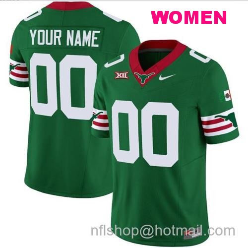 Women's Custom Texas Longhorns Jersey Name and Number Mexico Vapor College Football Green