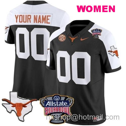 Women's Custom Texas Longhorns Jersey Name and Number Sugar Bowl Patch Football Black Alternate