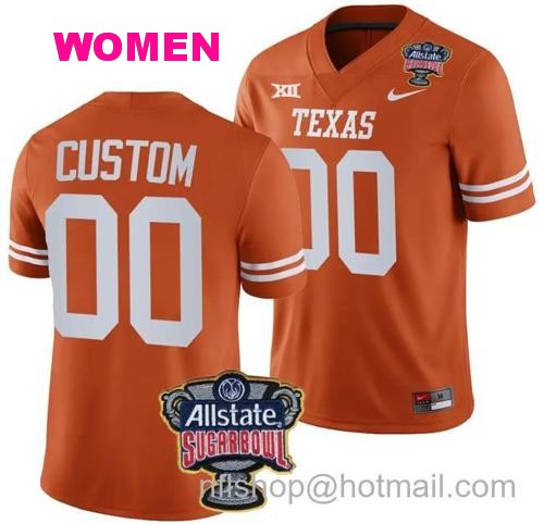 Women's Custom Texas Longhorns Jersey Name and Number Allstate Sugar Bowl Patch 2024 College Football Orange