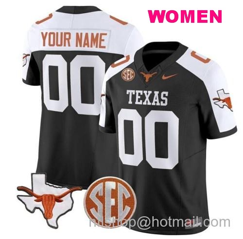 Women's Custom Texas Longhorns Jersey Name and Number State Map and Sec Patch Vapor Limited College Football Stitched Black Alternate