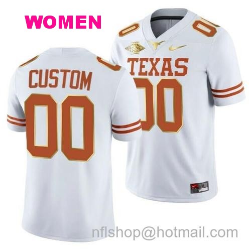 Women's Custom Texas Longhorns Jersey White 2021 Red River Showdown Golden Edition Jersey