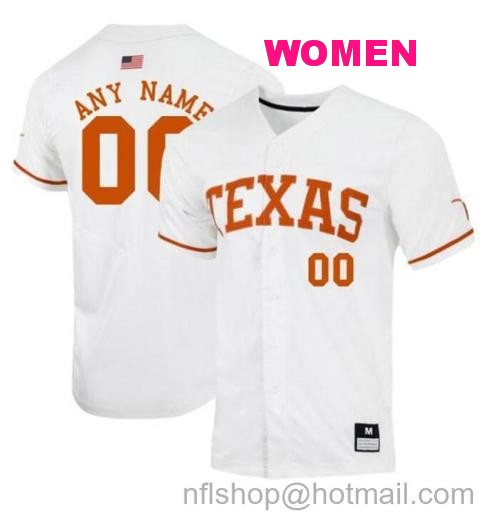 Women's Custom Texas Longhorns Baseball Jersey Name and Number NCAA College White