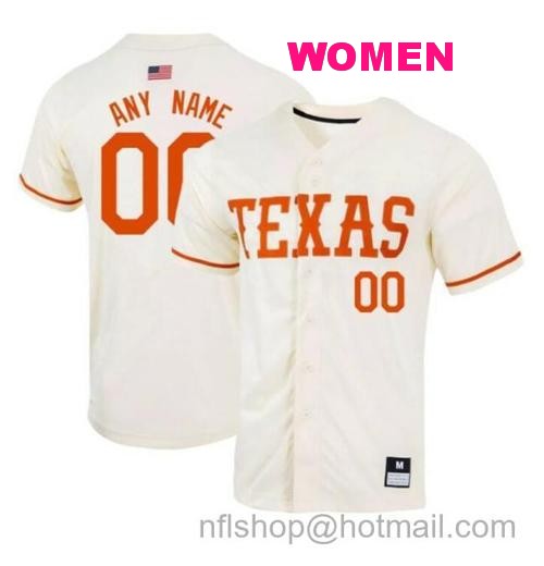 Women's Custom Texas Longhorns Jersey Name and Number Baseball NCAA College Natural