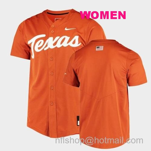 Women's Texas Longhorns Custom Name Number Orange College Baseball Jersey