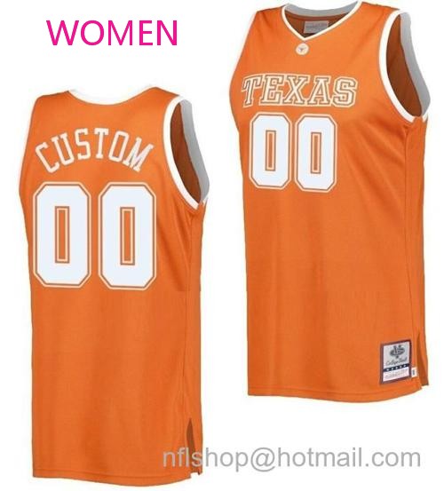 Women's Custom Texas Longhorns Jersey Name And Number College Basketball Orange Throwback