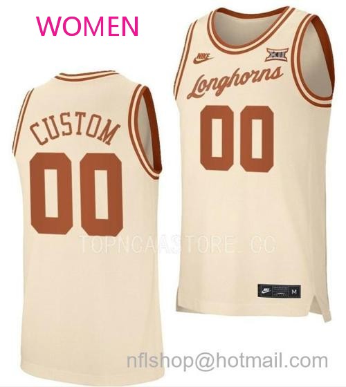 Women's Custom Texas Longhorns Jersey Name and Number College Basketball Cream Retro