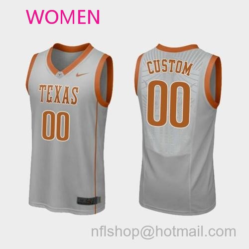 Women's Custom Name Number Texas Longhorns Gray Replica College Basketball Jersey