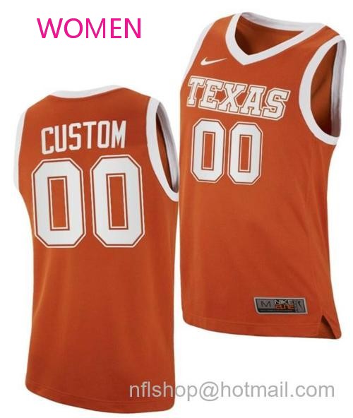 Women's Custom Texas Longhorns Jersey Name and Number College Basketball Orange Replica